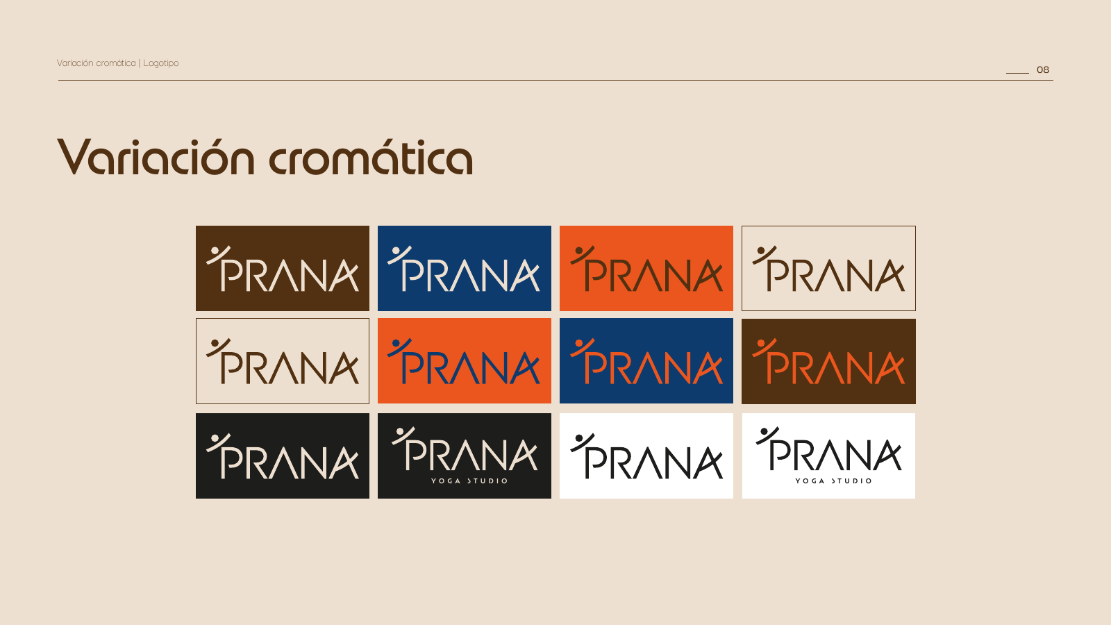 Variaciones cromáticas del logotipo de Prana