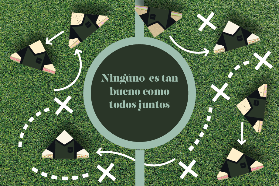 Gráfica interior inspirada en una pizarra táctica de fútbol